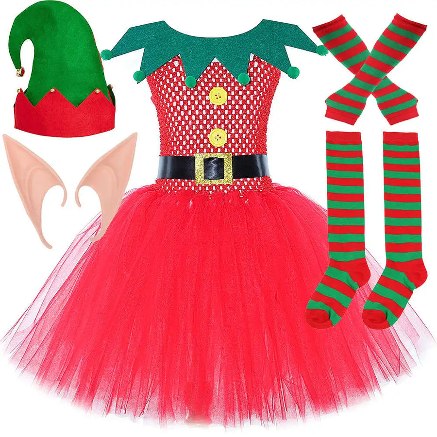 Robe Tutu Lutine Rouge et Verte Fille – vue 10
