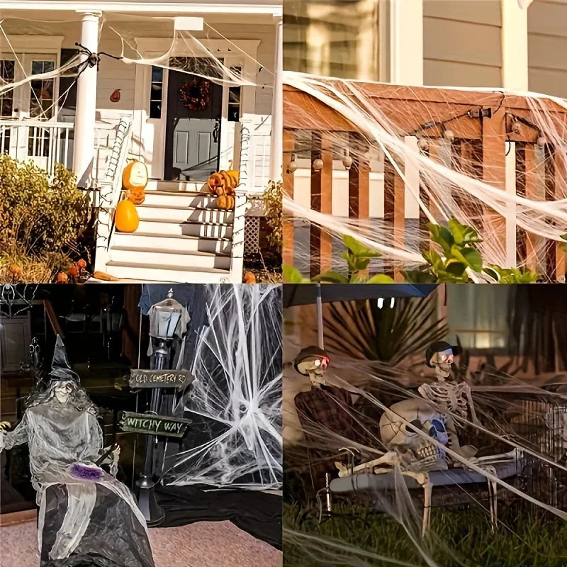 Toile d'Araignée Extensible avec 2 Araignées - Décoration Halloween – vue 6