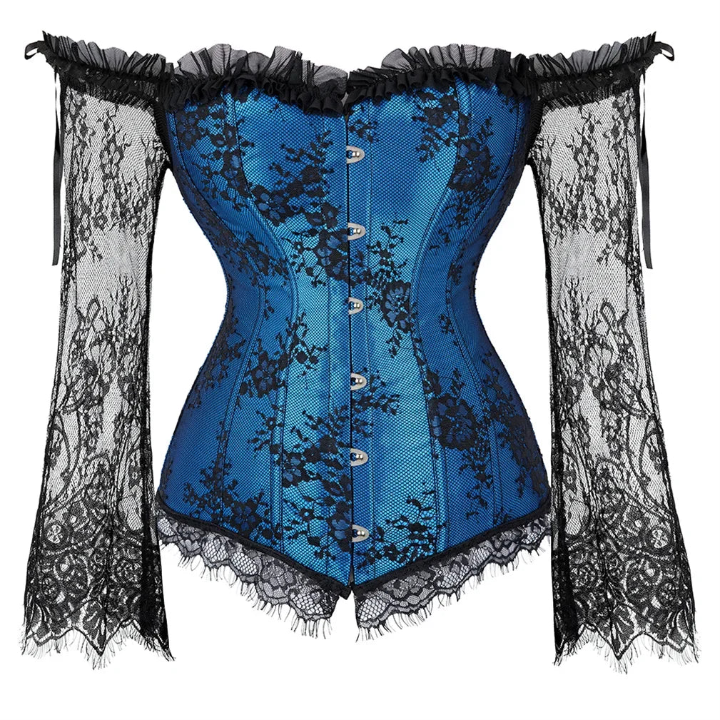 Corset Gothique à Manches en Dentelle – Bustier Jacquard Fleuri – vue 8