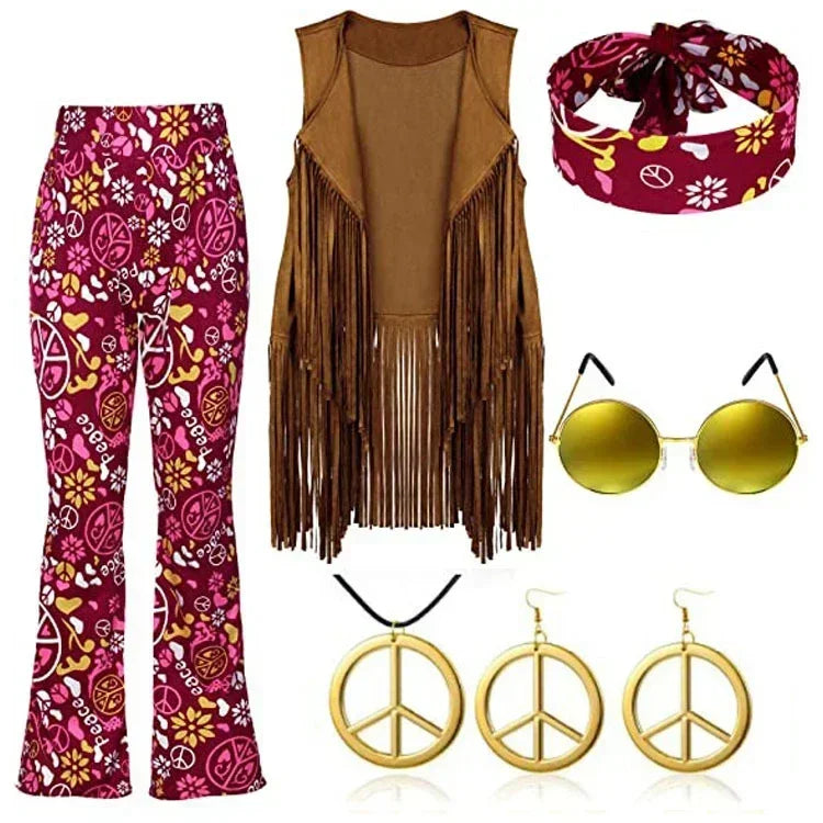 Gilet Hippie Peace and Love à Franges
