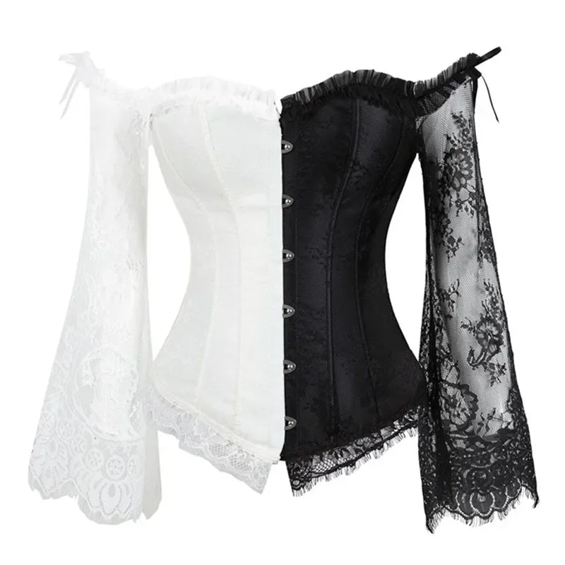 Corset Gothique à Manches en Dentelle – Bustier Jacquard Fleuri – vue 3