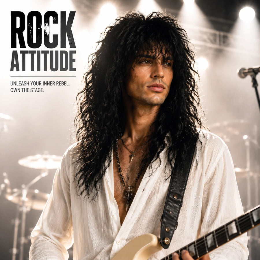 Perruque Rock Années 70-80 Longue Bouclée Homme – vue 2