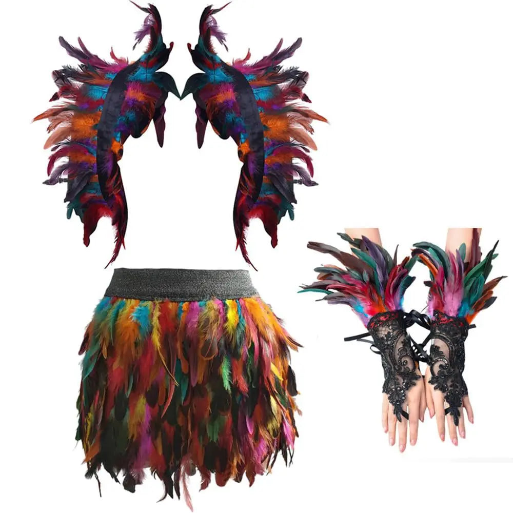 Ensemble Plumes 3 Pièces pour Femme — Châle, Robe et Gants – vue 9