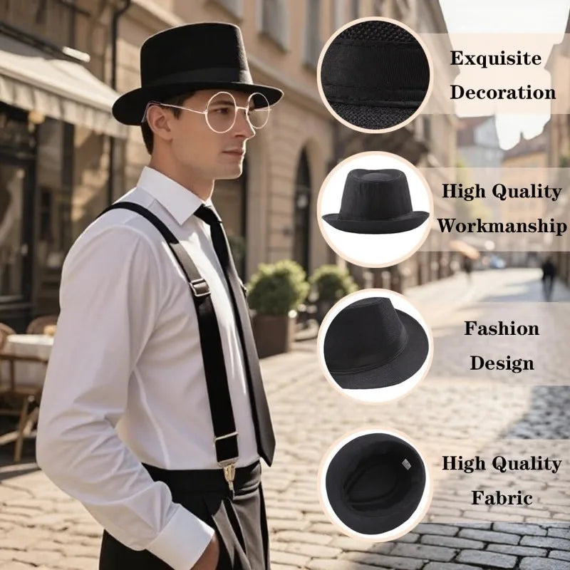 Kit Accessoires Années 20 Homme – Béret, Bretelles et Montre à Gousset – vue 5
