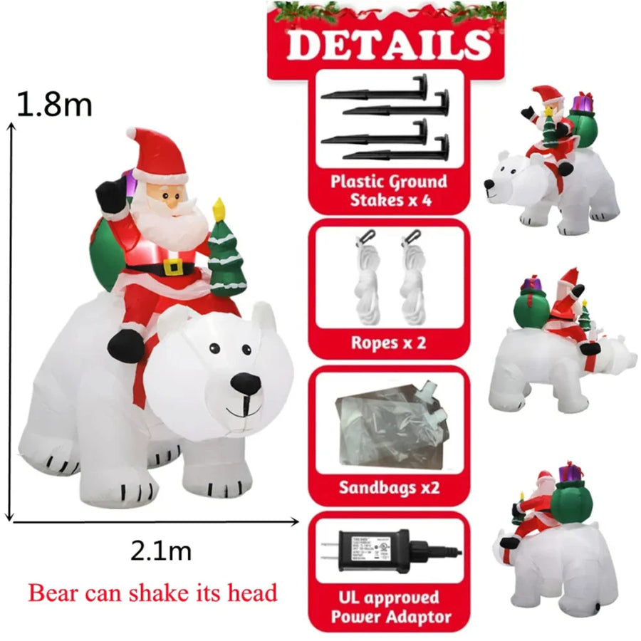 Père Noël sur Ours Polaire Gonflable 2,1 m – Décoration – vue 6