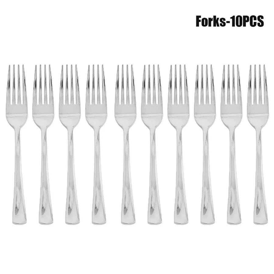 Couverts Jetables Dorés – Lots de 10, Cuillères et Fourchettes