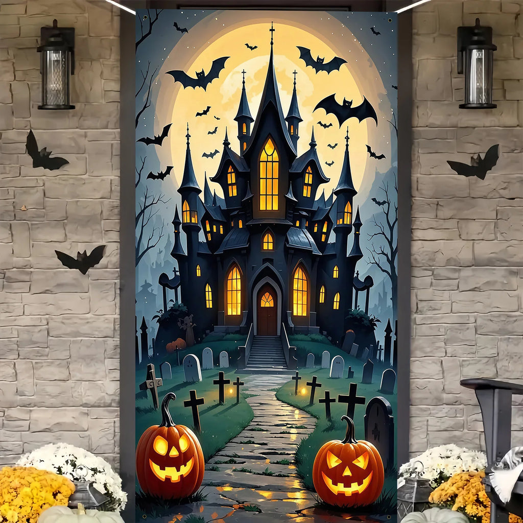 Décoration de Porte Halloween – Château et Fantômes