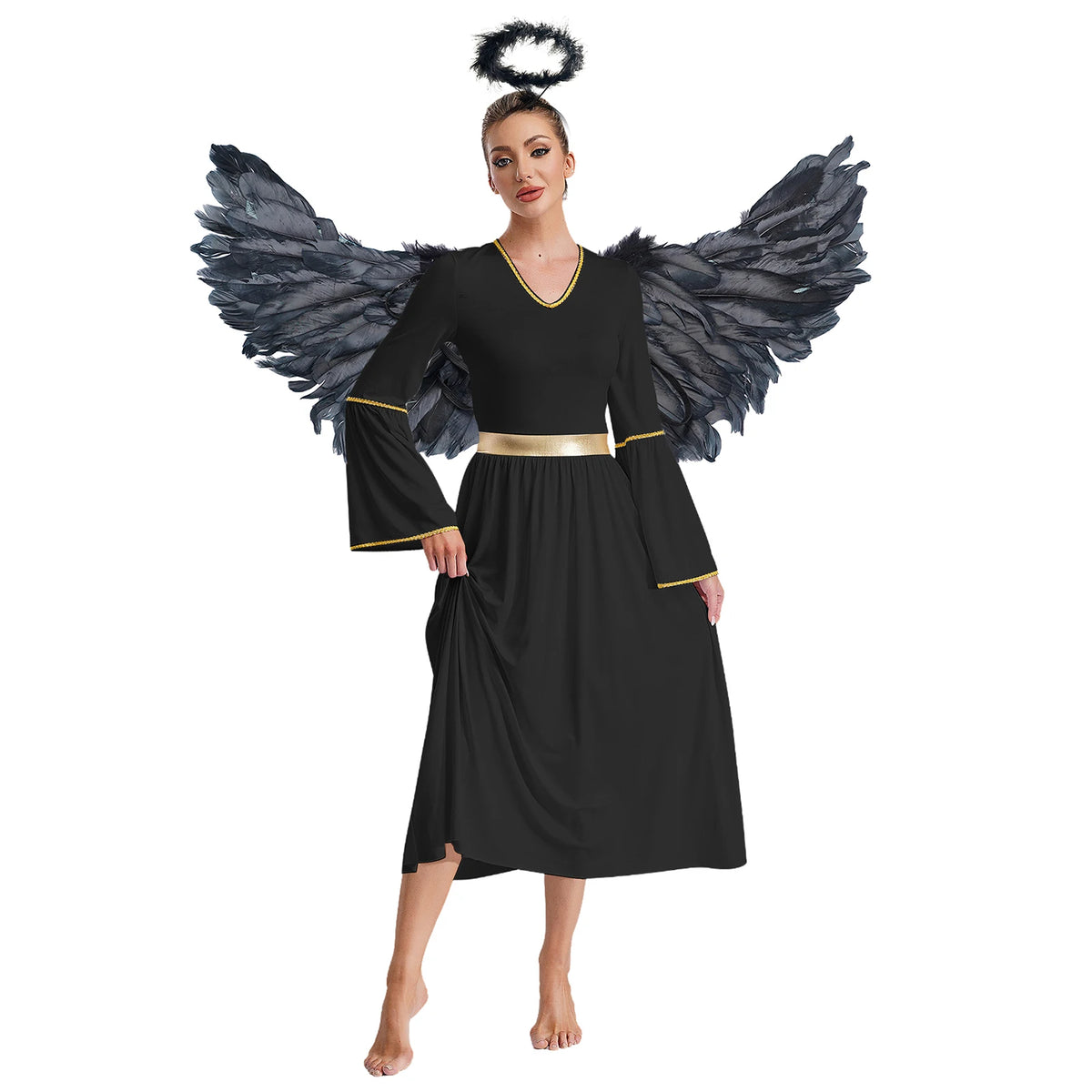 Déguisement Ange Femme 3 Pièces – Robe, Ailes et Coiffe