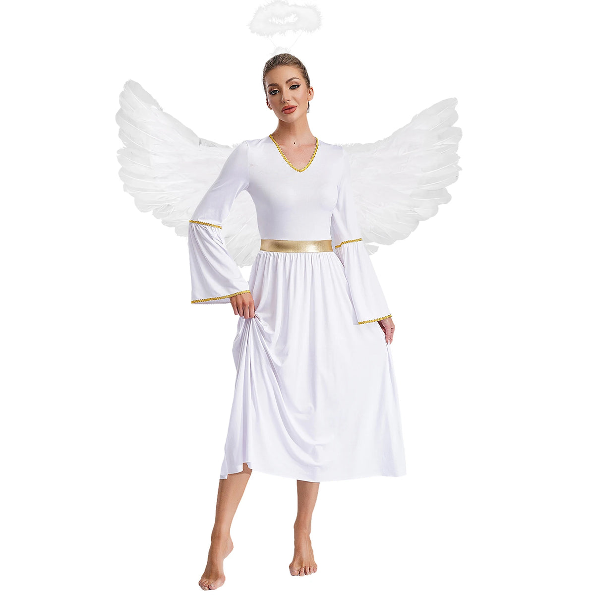 Déguisement Ange Femme 3 Pièces – Robe, Ailes et Coiffe