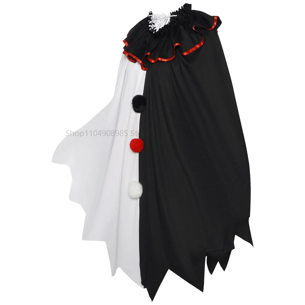 Déguisement Clown Effrayant avec Cape Noir et Blanc