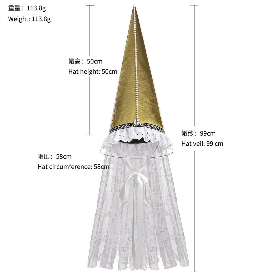 Chapeau Pointu de Sorcière avec Voile Blanc – vue 8