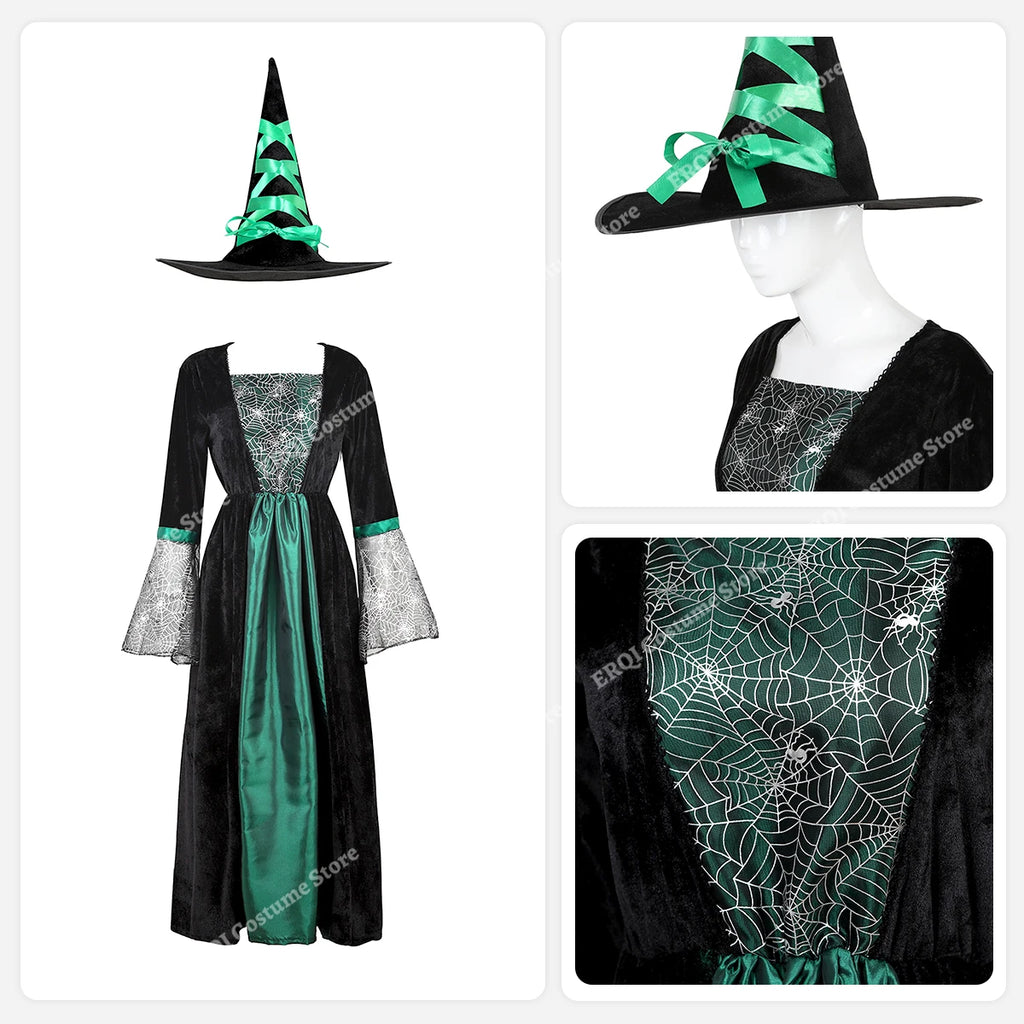 Robe de Sorcière Violette à Manches en Dentelle avec Chapeau