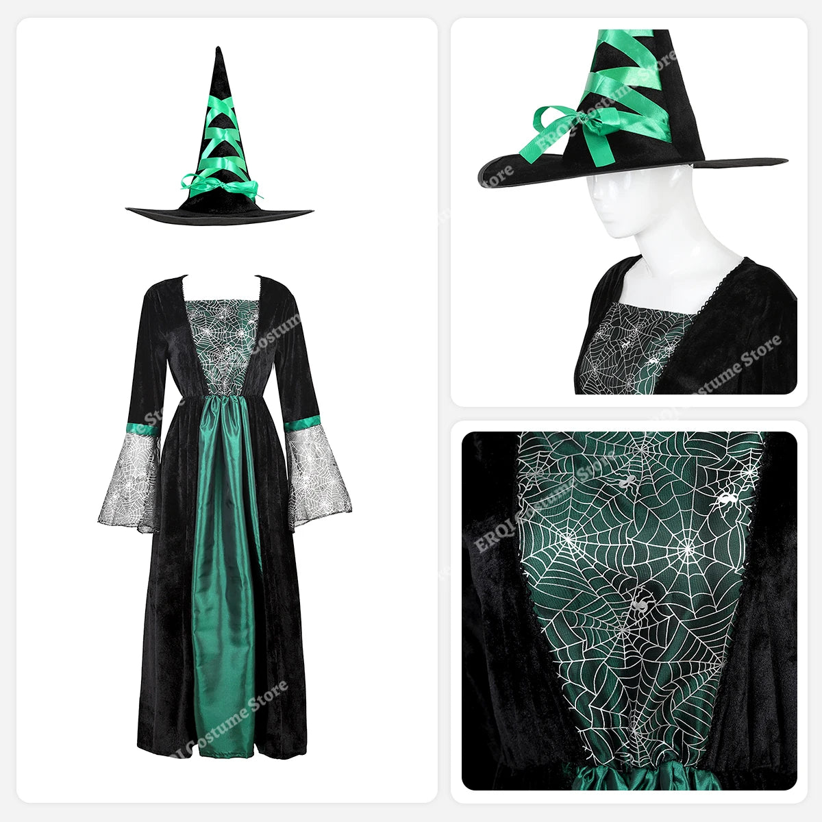 Robe de Sorcière Violette à Manches en Dentelle avec Chapeau