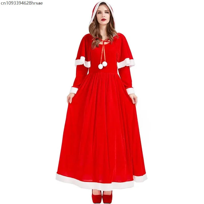 Robe Longue de Noël à Capuche Femme