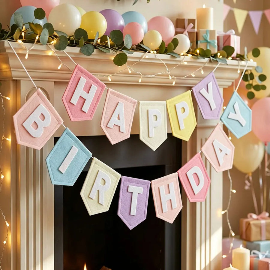 Guirlande Joyeux Anniversaire en Feutrine – Pastel