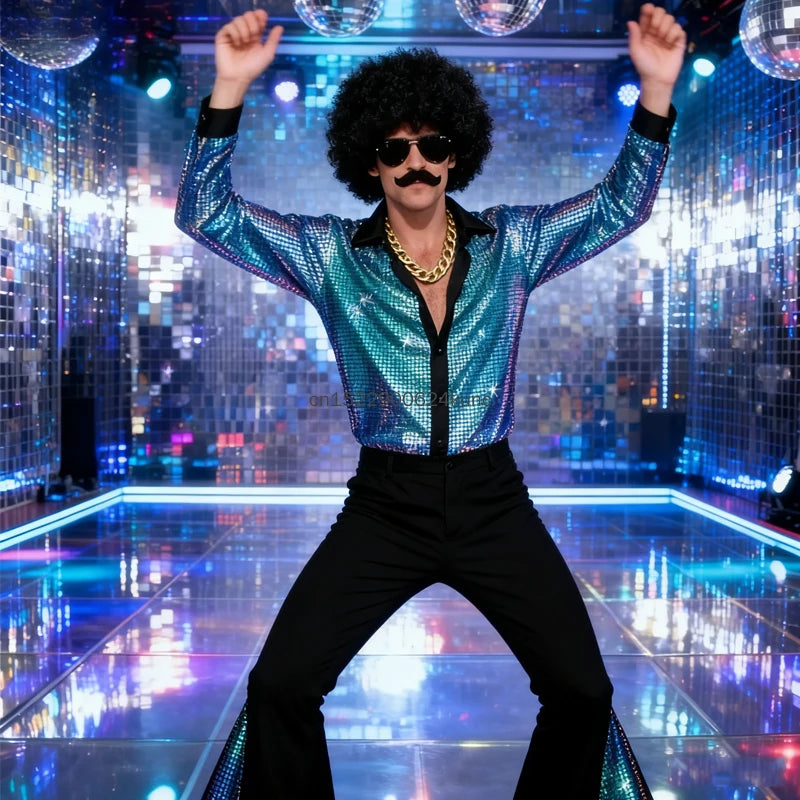 Costume Disco Homme – Chemise Dorée et Pantalon Pattes d'Éléphant – vue 2