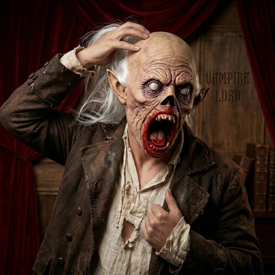Masque Vampire Démon Ensanglanté à Cheveux Blancs