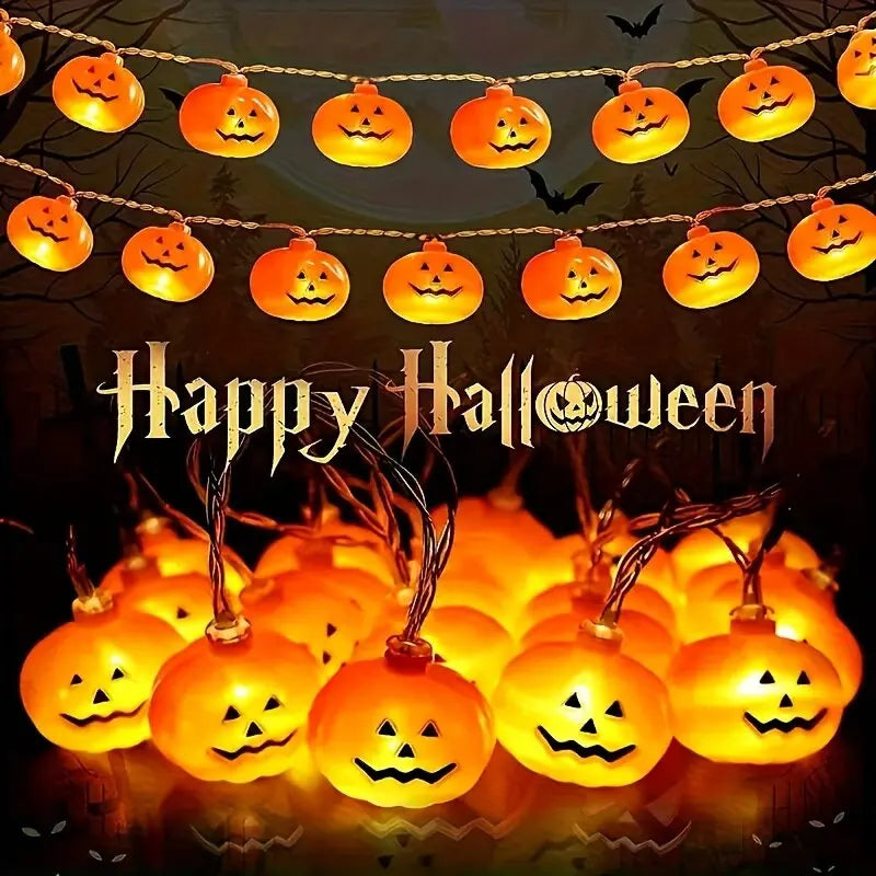 Guirlande lumineuse LED citrouilles Halloween - Panoplia