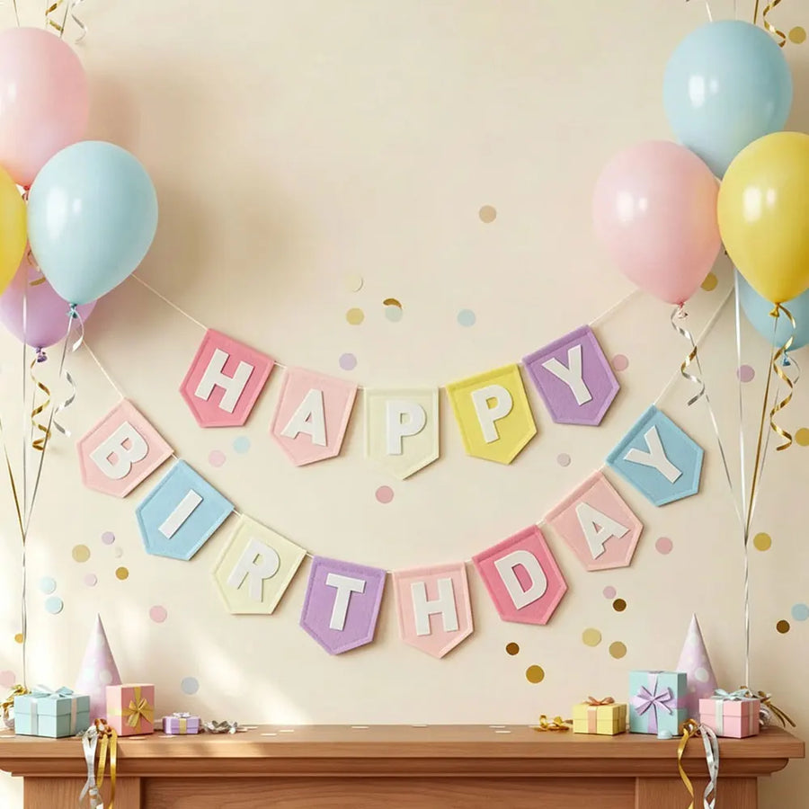 Guirlande Happy Birthday Feutrine Macaron Pastel – vue 3