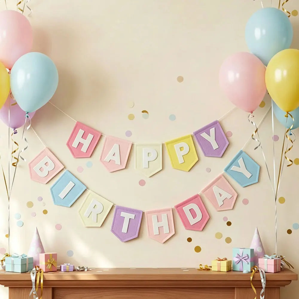 Guirlande Joyeux Anniversaire en Feutrine – Pastel