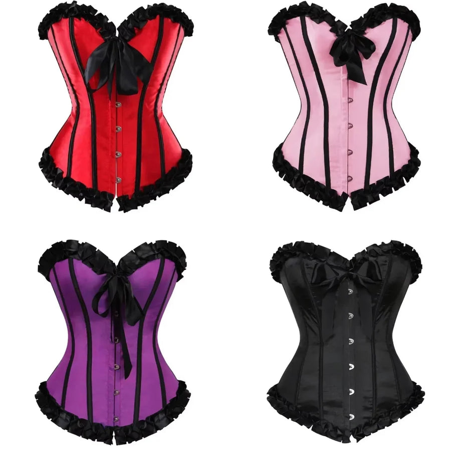 Corset Bustier Sexy Baleiné en Satin à Lacets