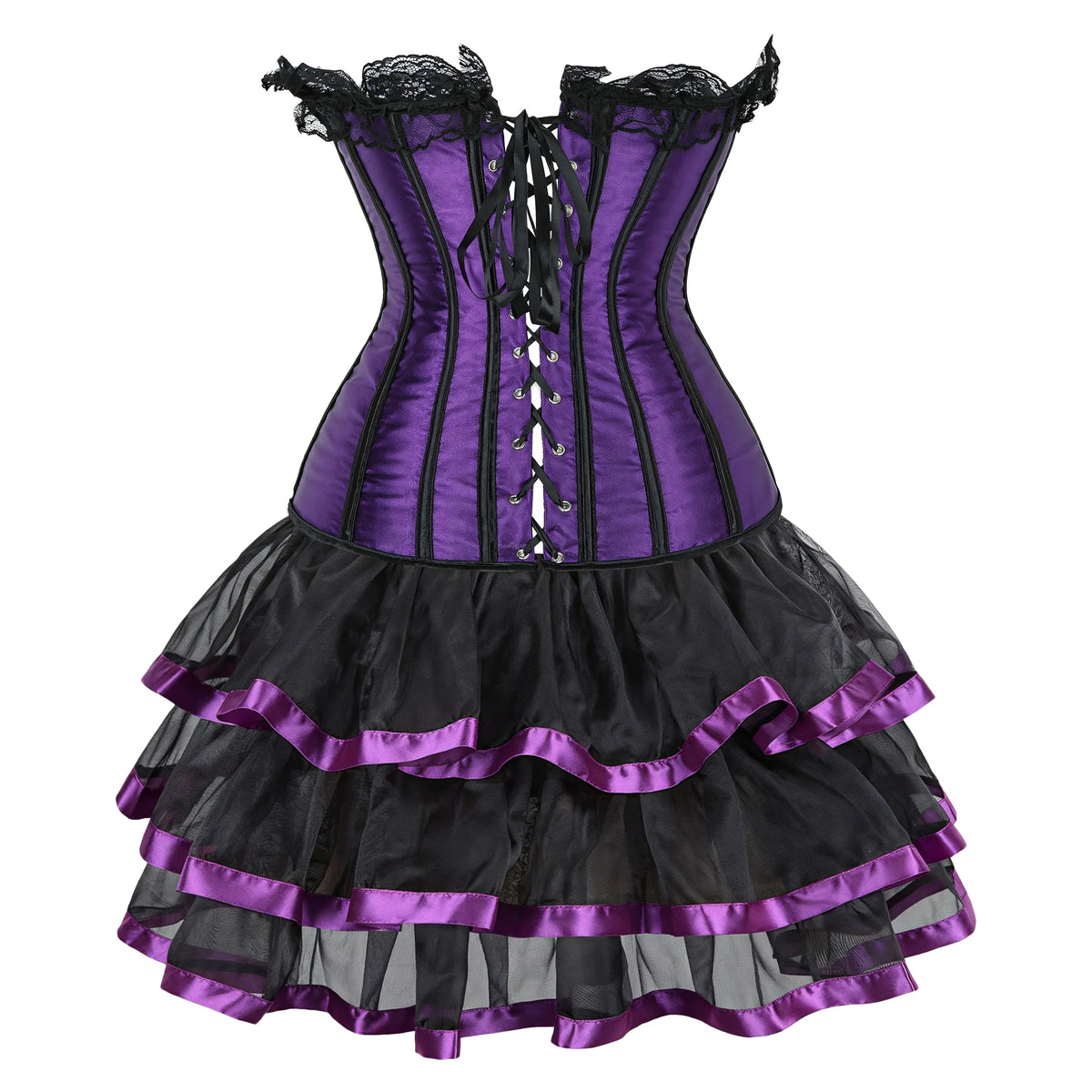 Corset Gothique Satin Femme – Haut ou Ensemble Jupe, S à 2XL