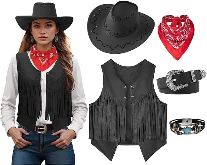 Déguisement Cow-Girl Western – Gilet à Franges et Accessoires