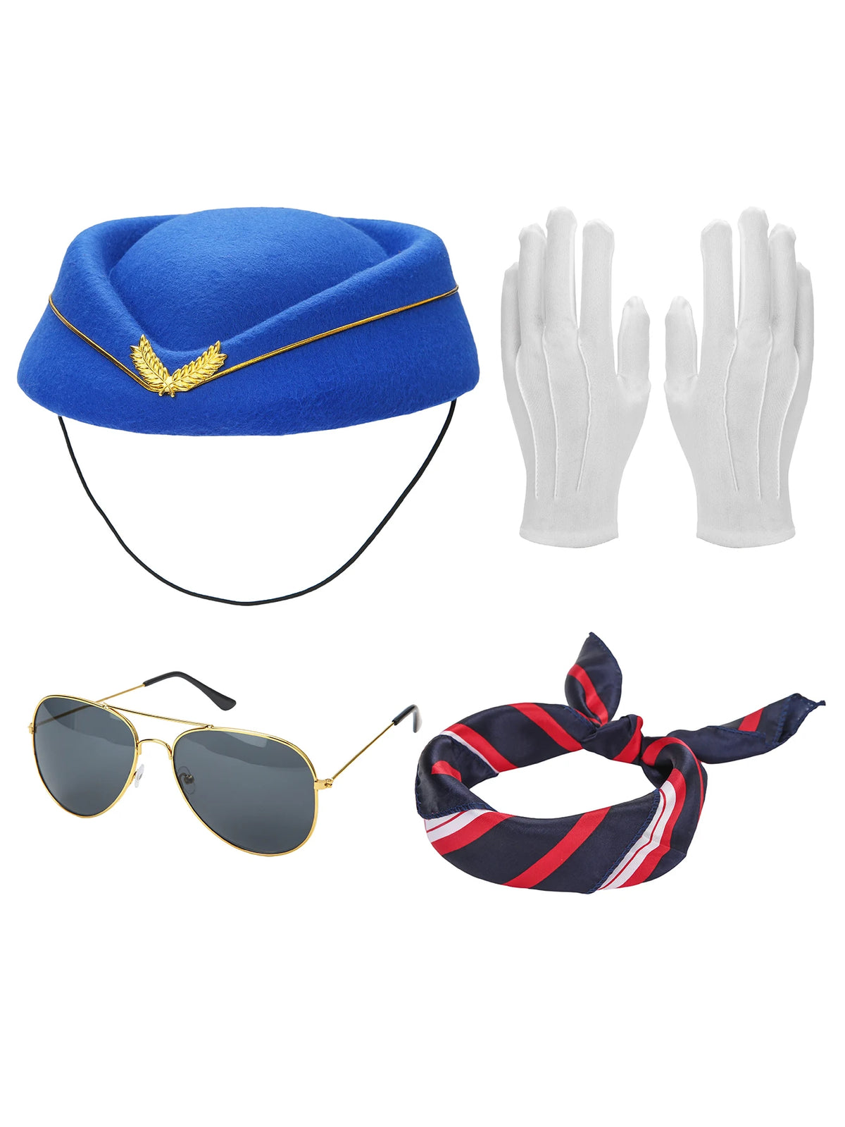 Kit Hôtesse de l'Air – Chapeau, Foulard, Gants et Lunettes – vue 6