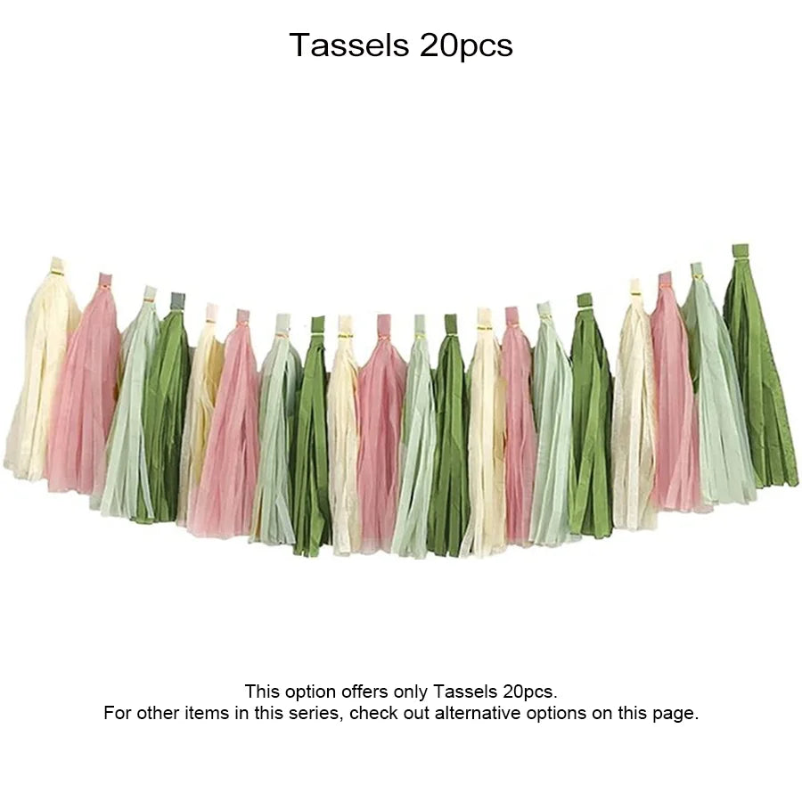 Pompons Éventails Papier Vert Olive et Rose Poudré Boho – vue 5