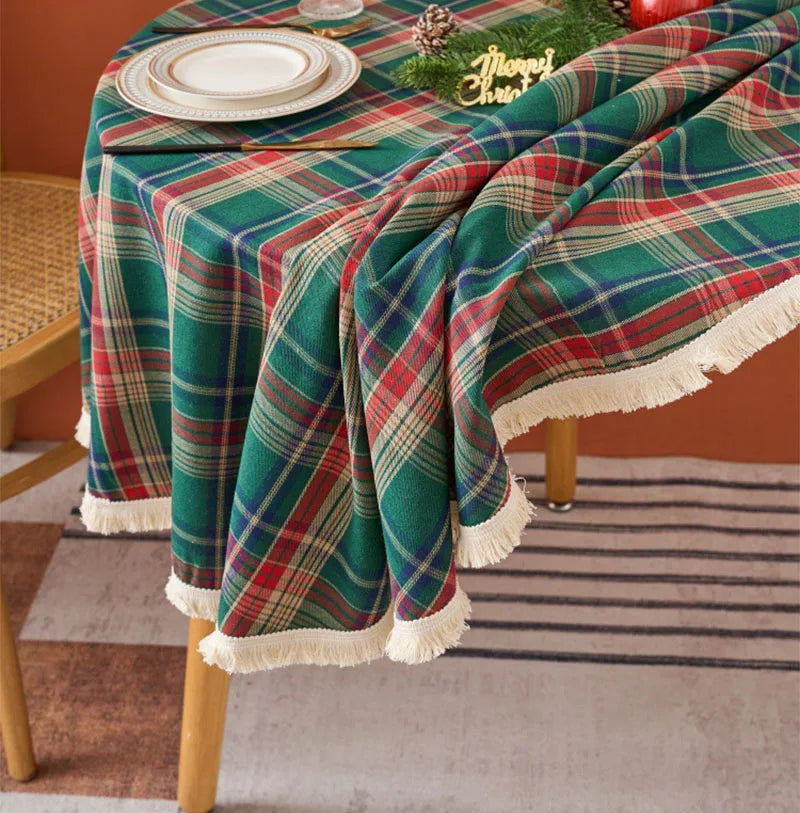 Nappe Ronde de Noël Vintage à Carreaux Rouge et Vert – vue 4