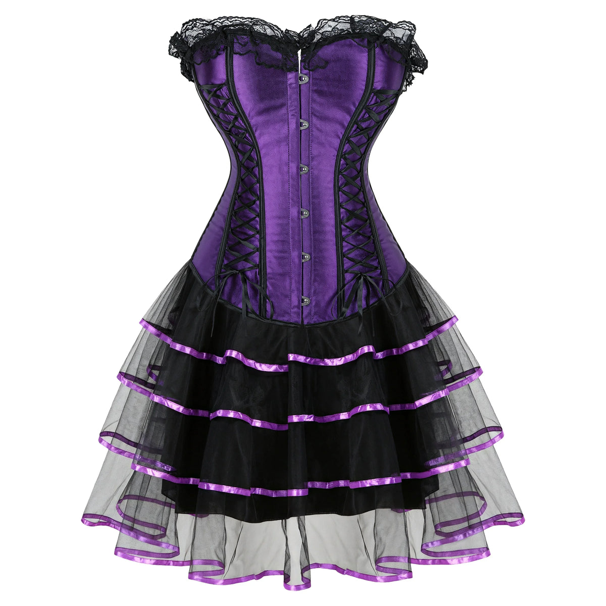 Corset Gothique Satin Femme – Haut ou Ensemble Jupe, S à 2XL