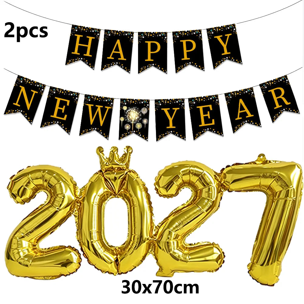 Kit Décoration Nouvel An Doré - Banderoles, Ballons et Chiffres 2027 – vue 8