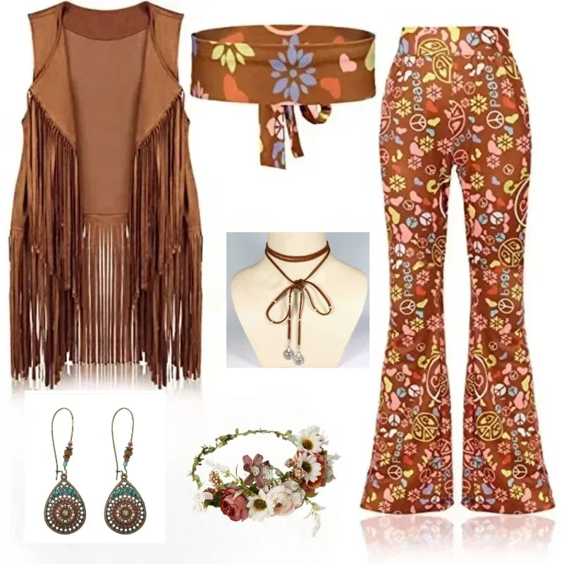 Gilet Hippie Peace and Love à Franges