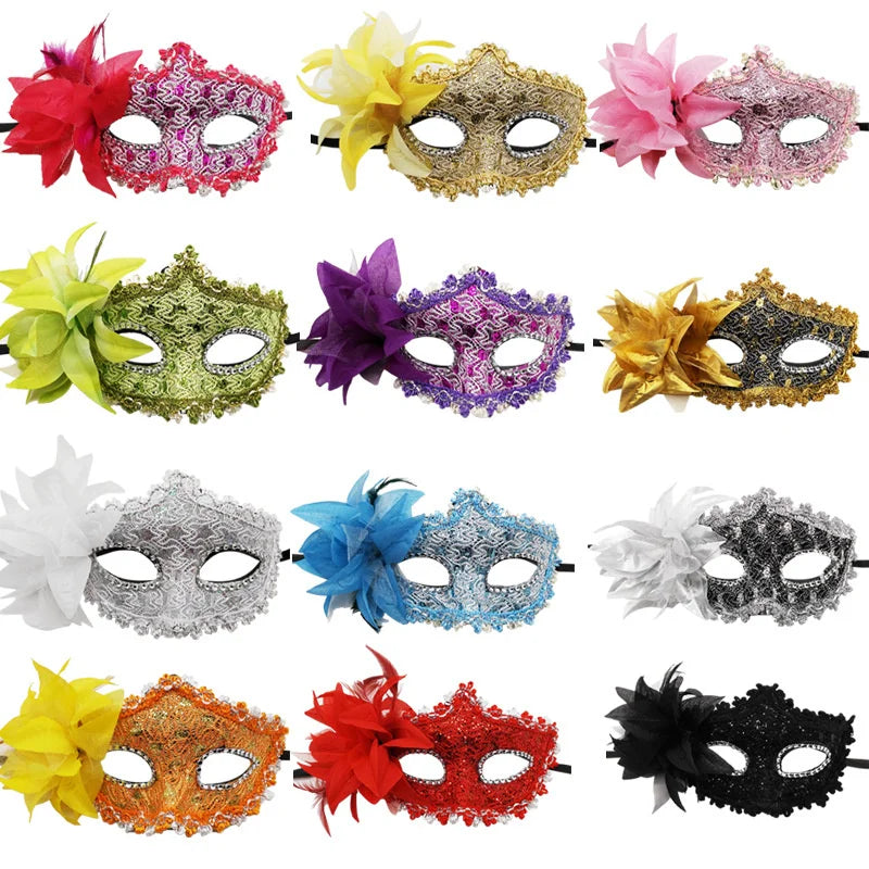 Masque de mascarade dentelle et rose Halloween – vue 2