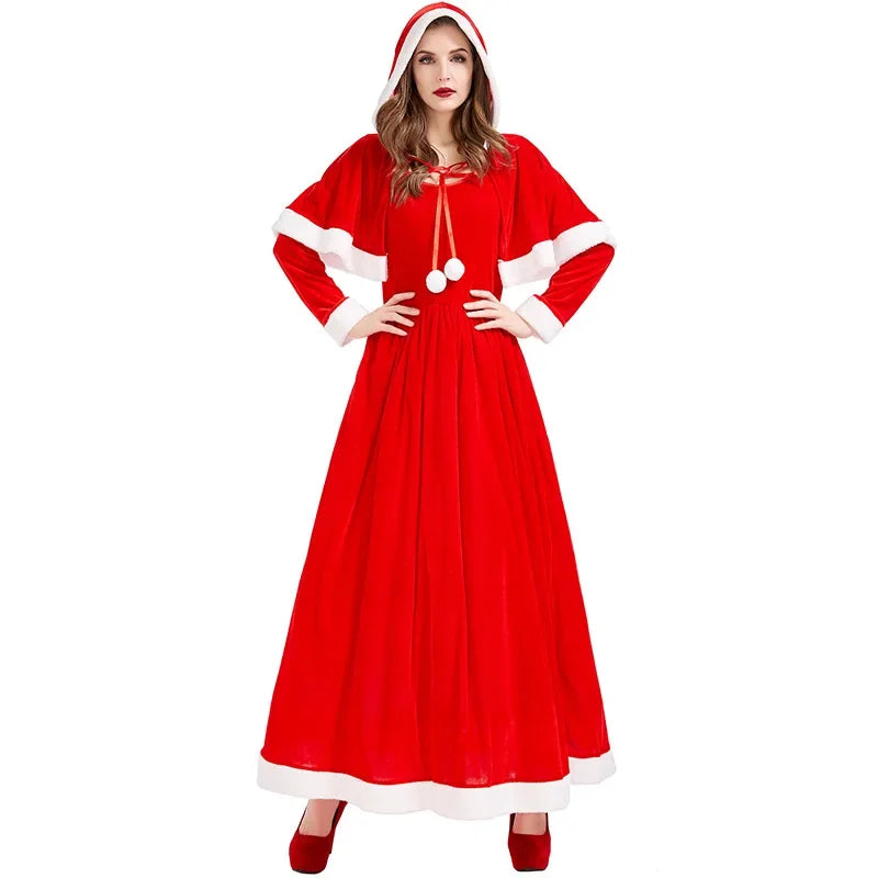 Robe Longue de Noël à Capuche Femme – Rouge ou Verte – vue 8