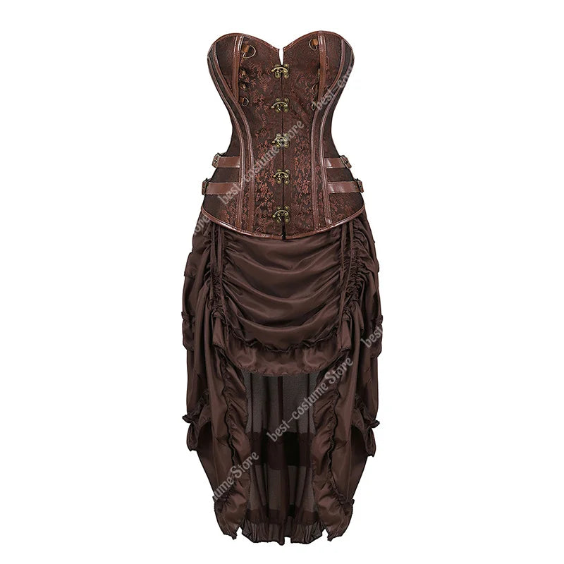 Robe Corset Pirate Steampunk Marron – Grandes Tailles – vue 7
