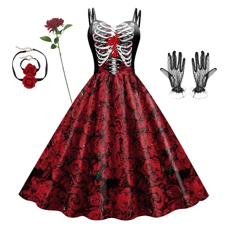Robe Dos Nu Imprimé Tête de Mort Femme