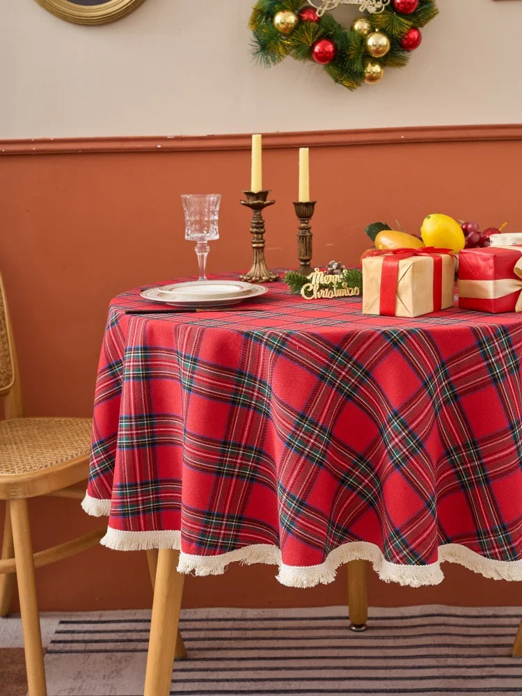 Nappe Ronde de Noël Vintage à Carreaux Rouge et Vert – vue 2