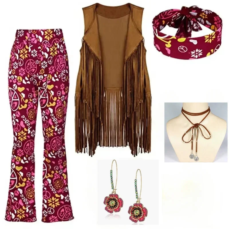 Gilet Hippie Peace and Love à Franges