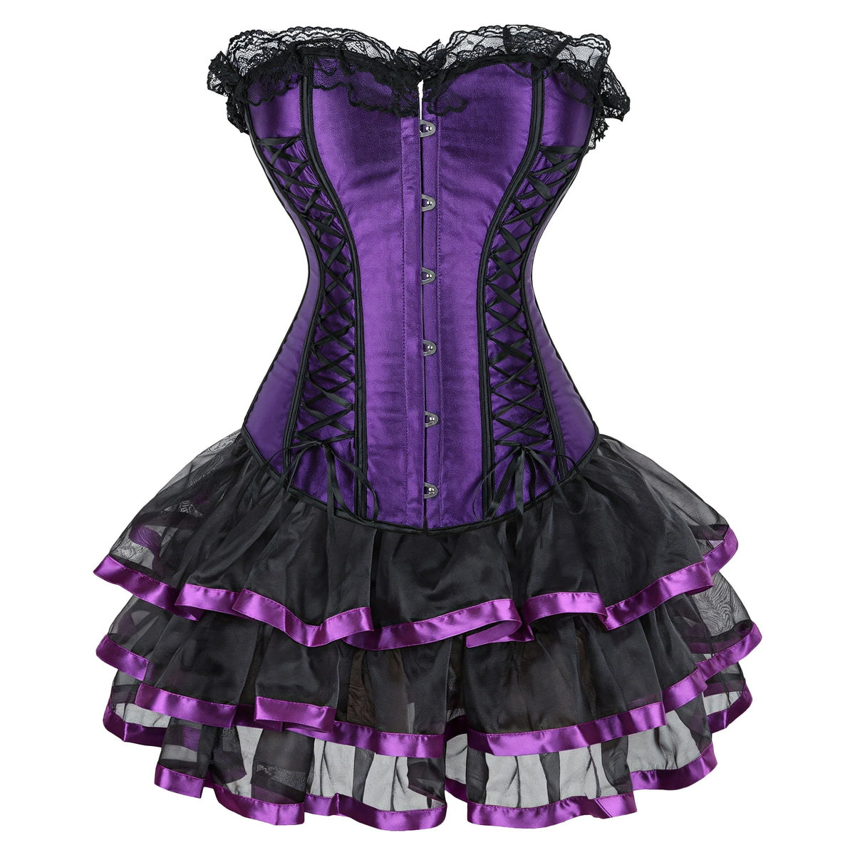 Corset Gothique Satin Femme – Haut ou Ensemble Jupe, S à 2XL