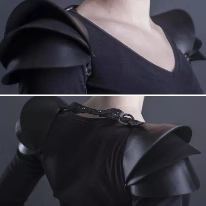 Armure d'Épaule Gothique Femme - Harnais Cuir Viking Guerrière – vue 4