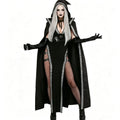 Costume Sorcière Noire avec Cape, Robe et Gants – M à XL