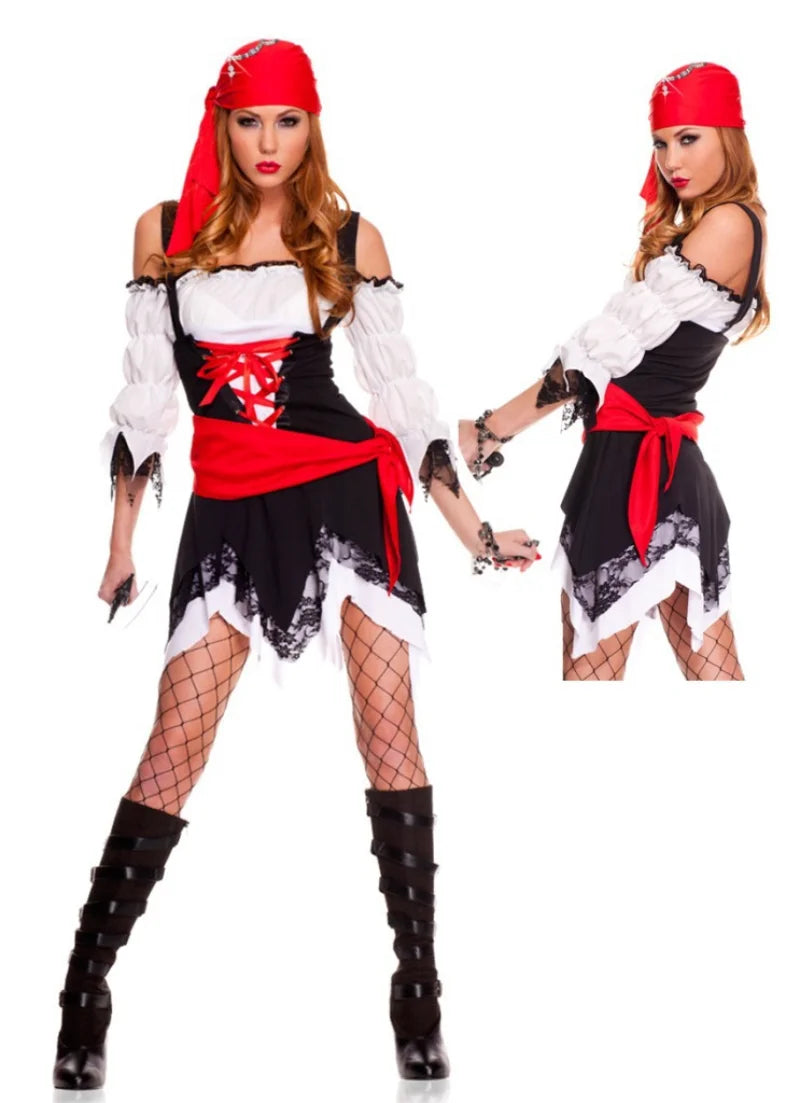 Déguisement Pirate Médiévale Femme – Jupe, Ceinture et Turban