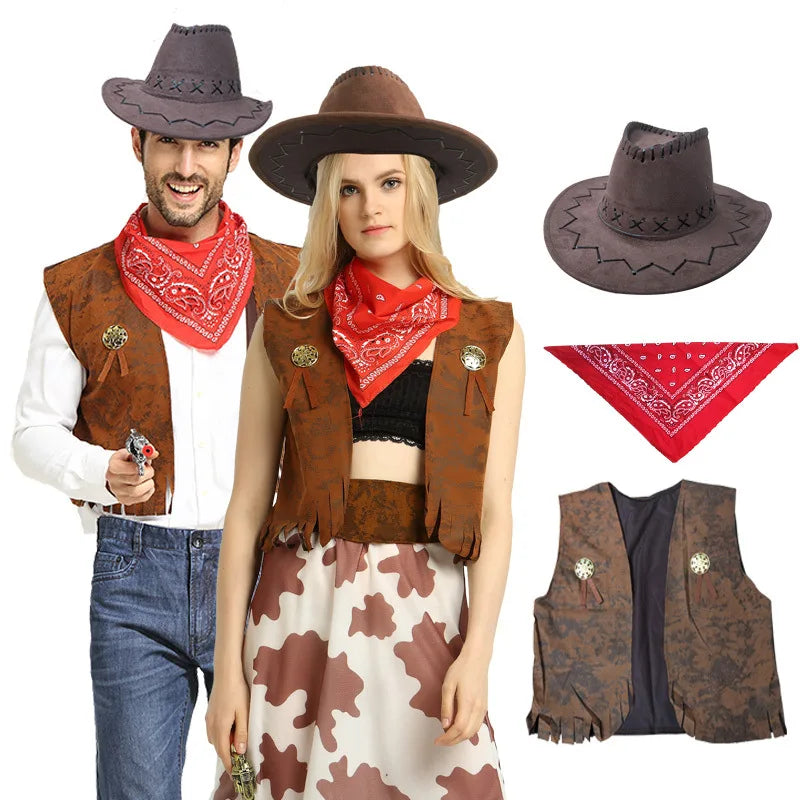 Kit Cowboy Western – Chapeau, Bandana et Gilet