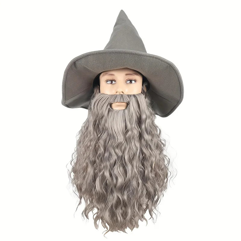 Kit Magicien Gris – Barbe et Chapeau Pointu