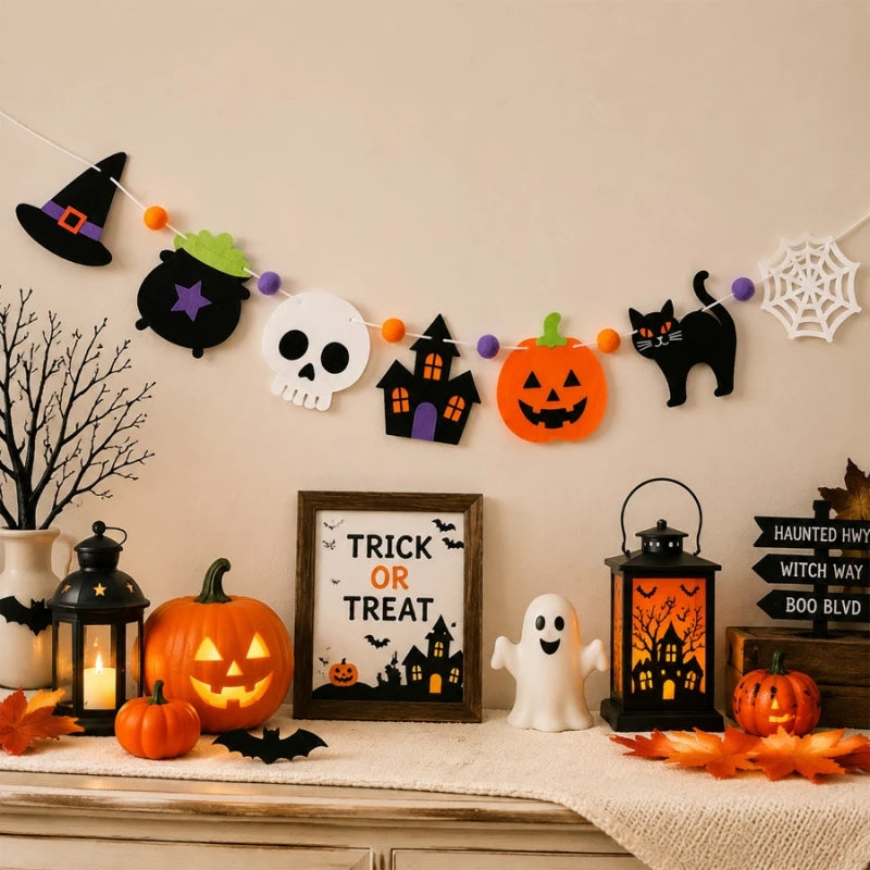 Guirlande Bannière en Feutrine Halloween - Fanions Décoratifs