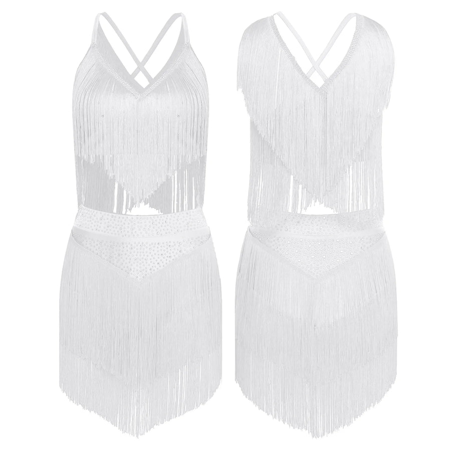 Costume de Danse Samba Latine Femme - Haut à Franges et Jupe à Pompons – vue 8