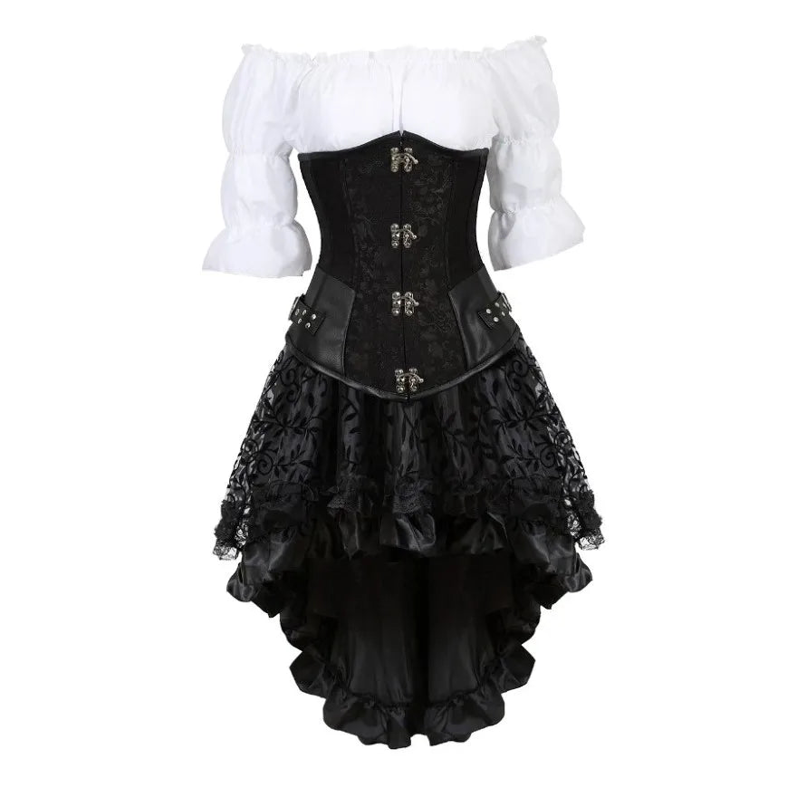Déguisement Pirate Gothique Femme 3 Pièces – Corset Brodé – vue 7