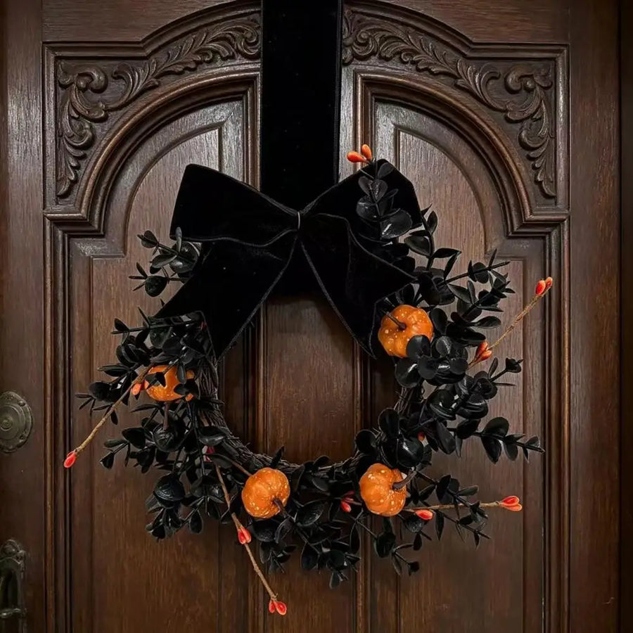 Couronne Halloween Noire – Citrouilles et Feuillage