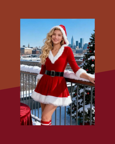 Mini-Robe Mère Noël en Velours à Capuche - photo premium Panoplia